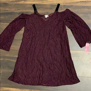 Lace purple shift dress with velvet straps